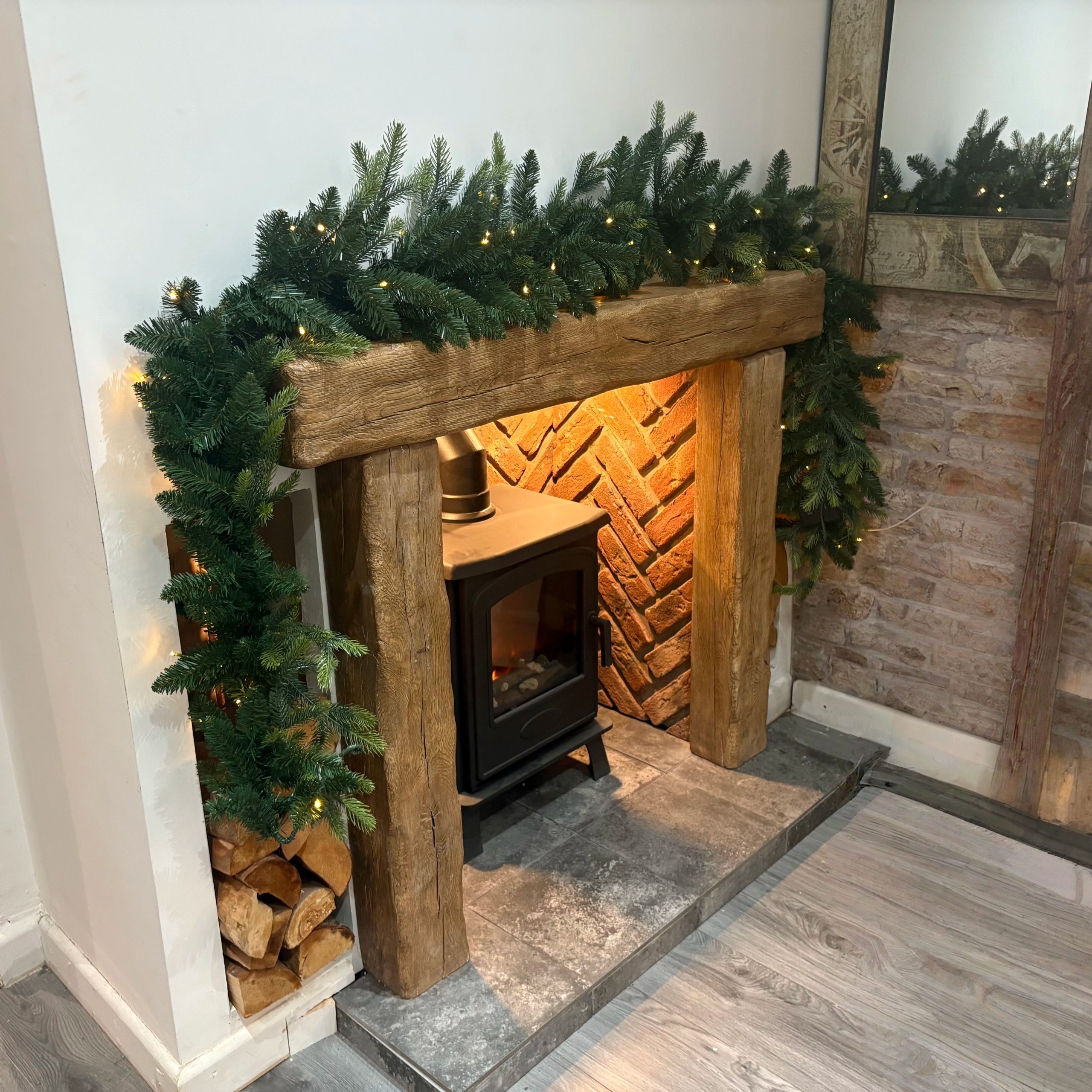 270cm Premium Mixed branch prelit Green Christmas Garland - with timer - Image 3