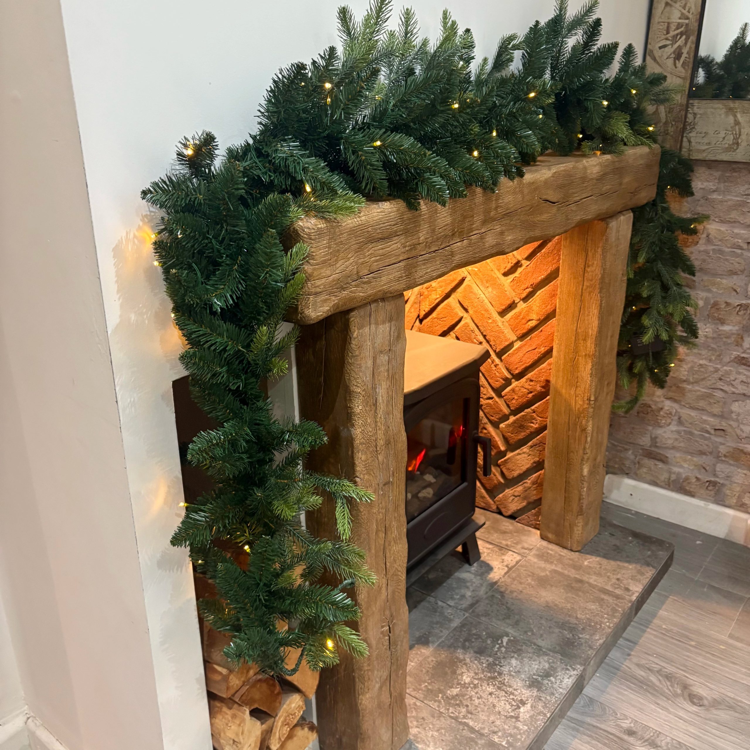 270cm Premium Mixed branch prelit Green Christmas Garland - with timer - Image 4