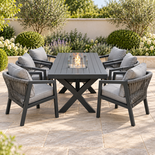The Eccleston Aluminium Garden Dining Set – 6 Seater Firepit