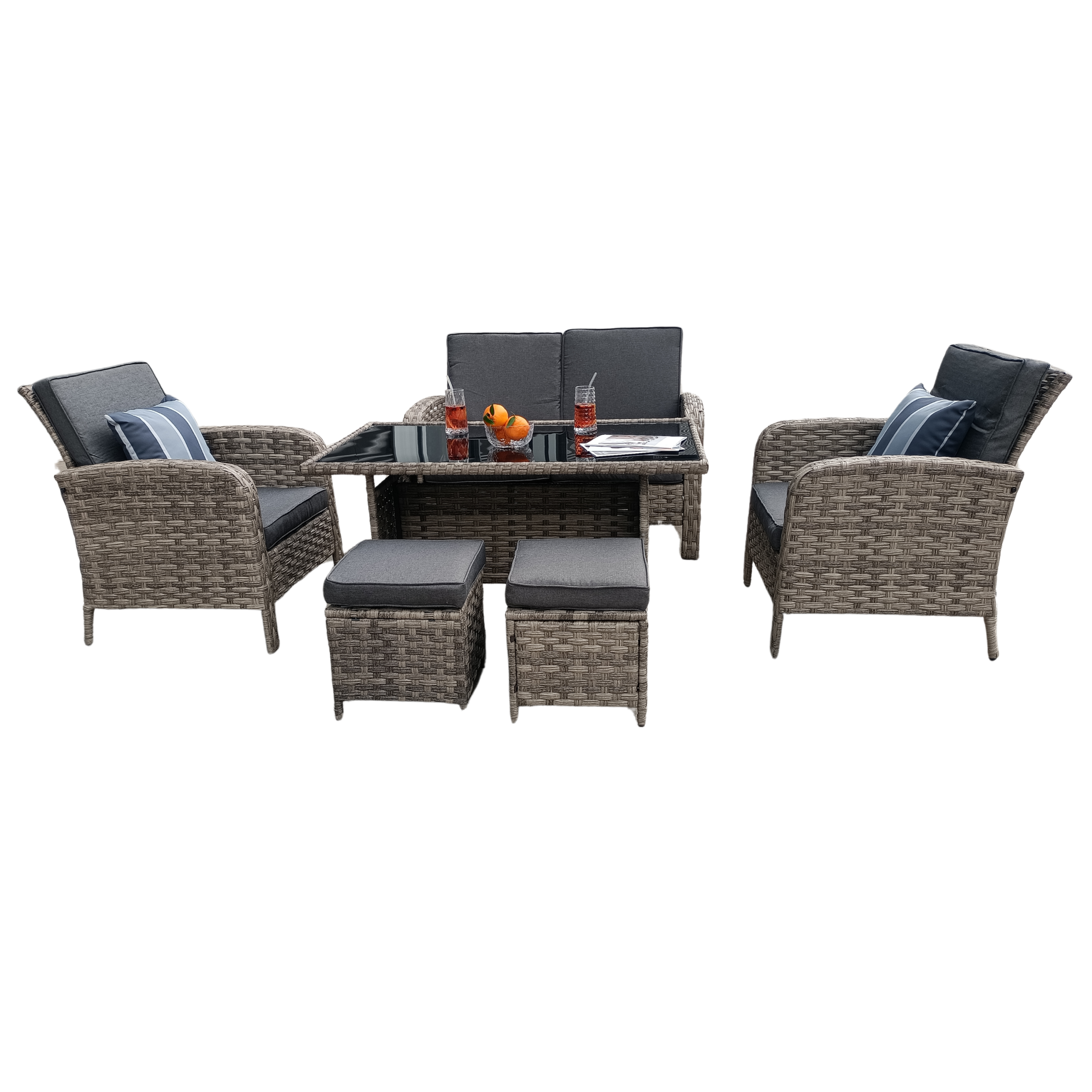 Harriet 6-Piece Rattan Wicker Relaxed Garden Dining Set - Image 3