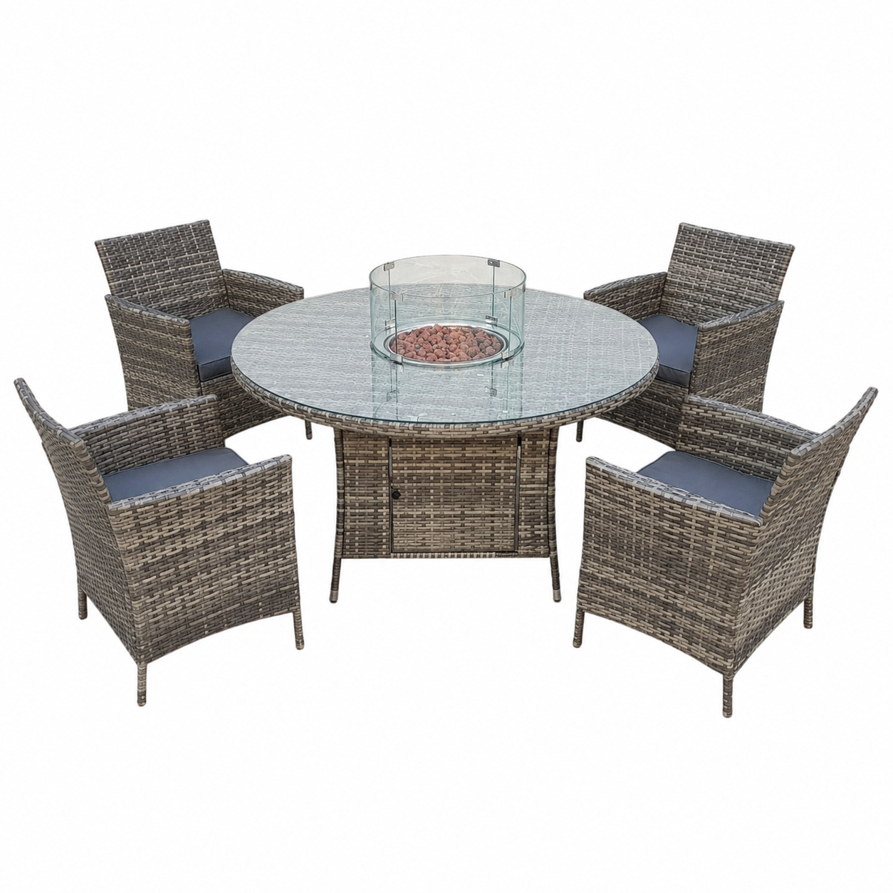 June Rattan Fire Pit Dining Set - Round Table with 4 Chairs - Image 4