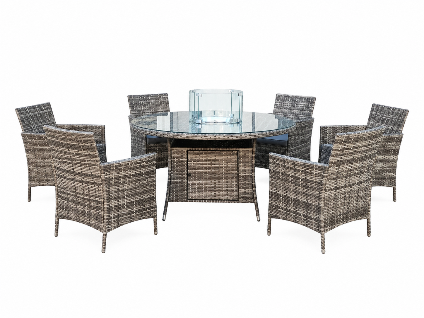 June Rattan Fire Pit Dining Set - Round Table with 6 Chairs - Image 4