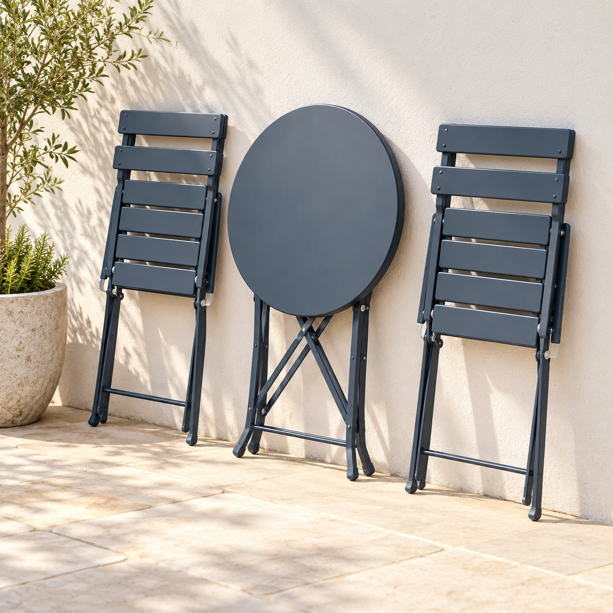 The Sutton-Leach Three-Piece Folding Metal Bistro Set – Grey - Image 7
