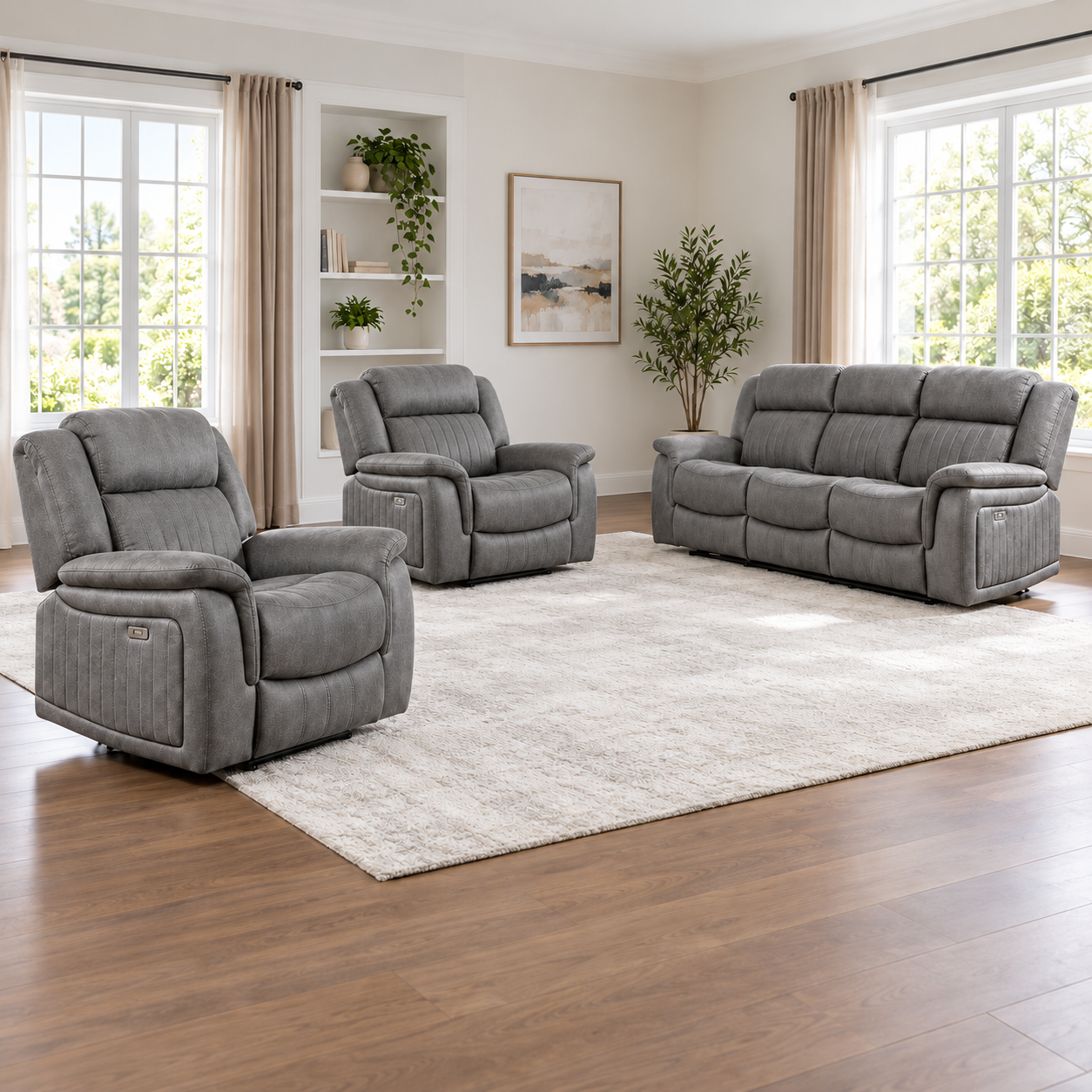 Miles-Moore Reclining Sofa Suite - 3+1+1, Manual, With Console