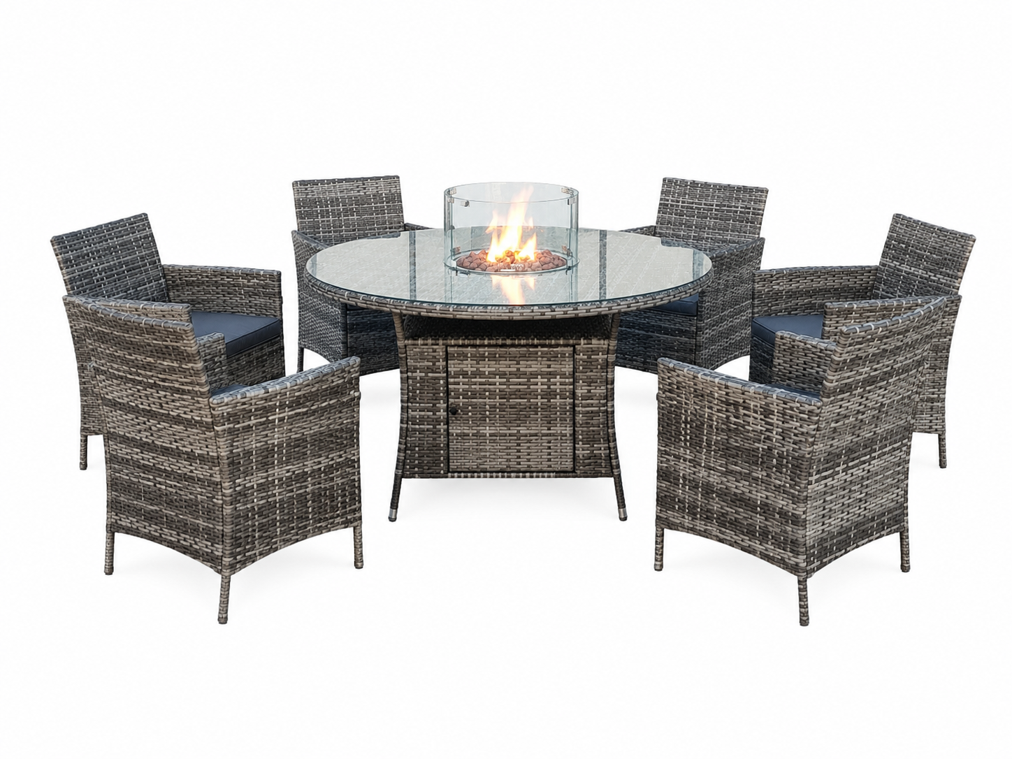 June Rattan Fire Pit Dining Set - Round Table with 6 Chairs - Image 5