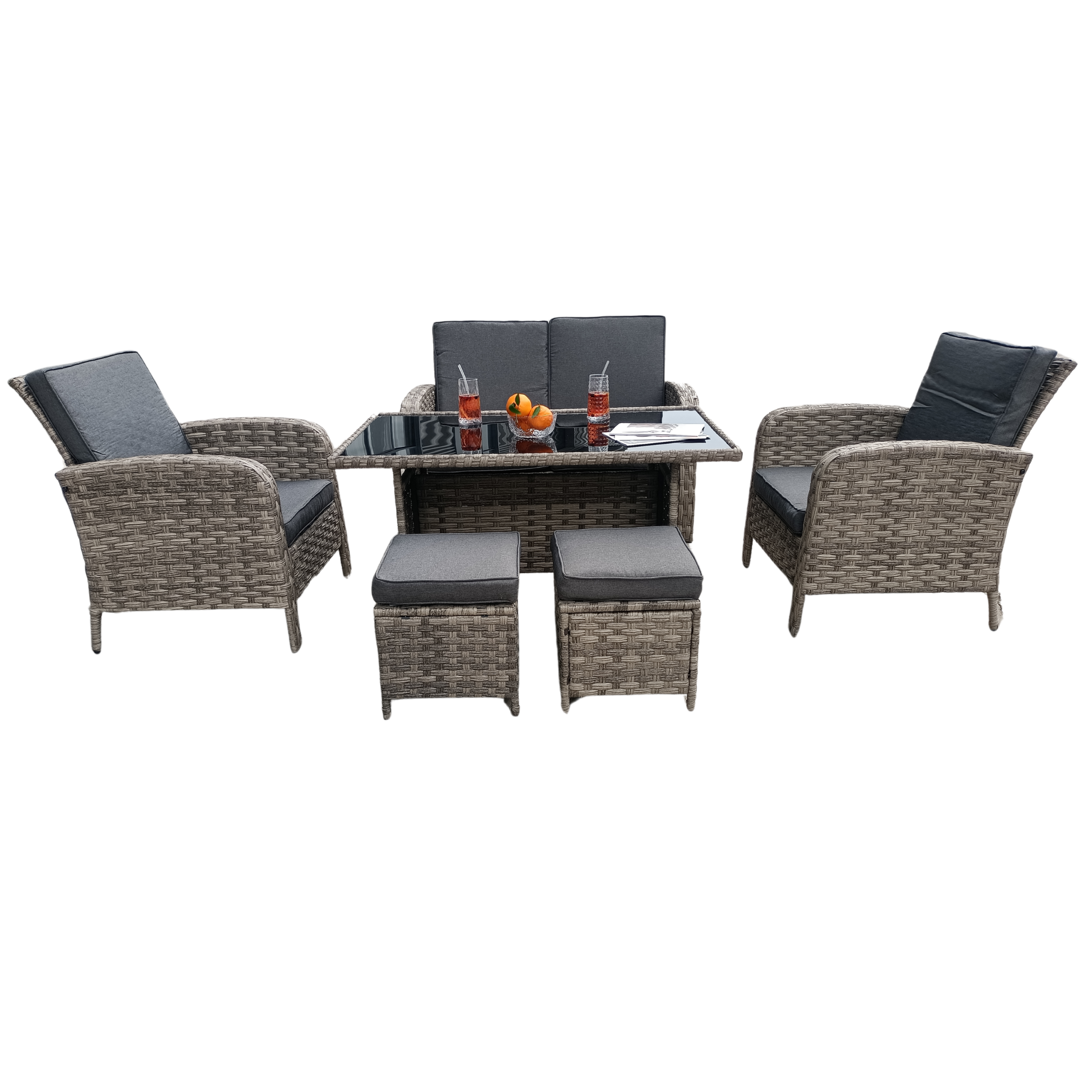 Harriet 6-Piece Rattan Wicker Relaxed Garden Dining Set - Image 5
