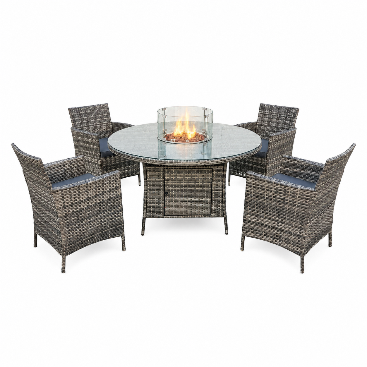 June Rattan Fire Pit Dining Set - Round Table with 4 Chairs - Image 5