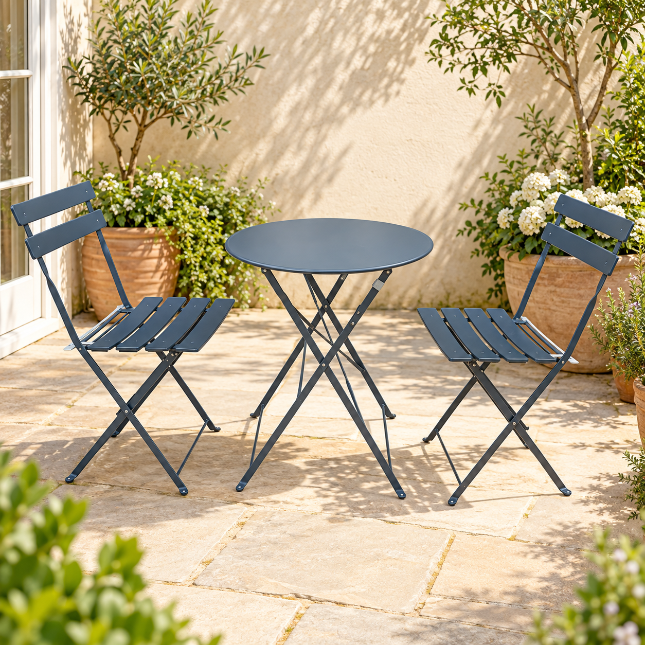 The Sutton-Leach Three-Piece Folding Metal Bistro Set – Grey - Image 5
