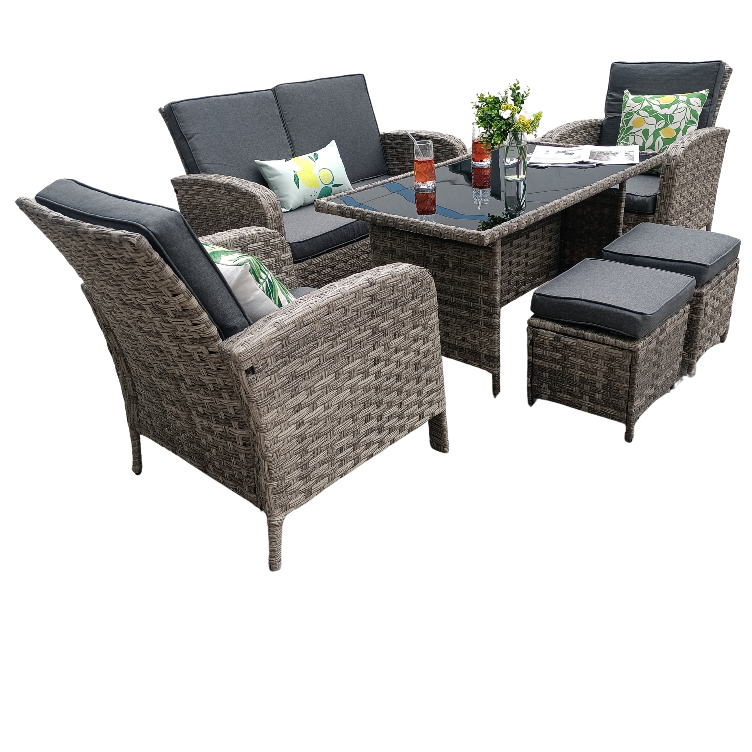 Harriet 6-Piece Rattan Wicker Relaxed Garden Dining Set - Image 6