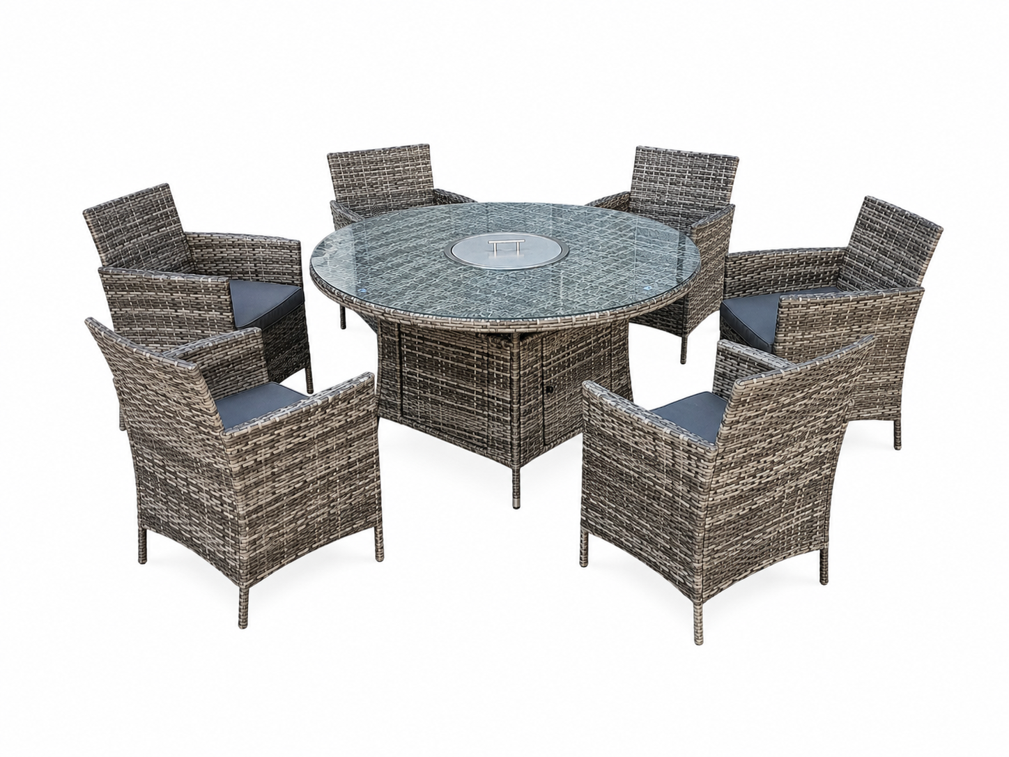 June Rattan Fire Pit Dining Set - Round Table with 6 Chairs - Image 6