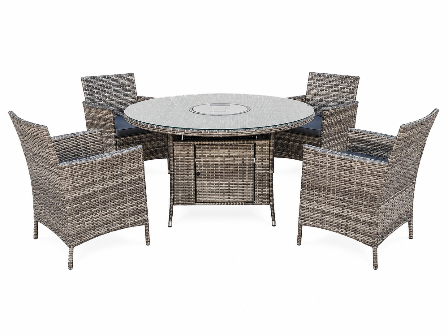 June Rattan Fire Pit Dining Set - Round Table with 4 Chairs - Image 6