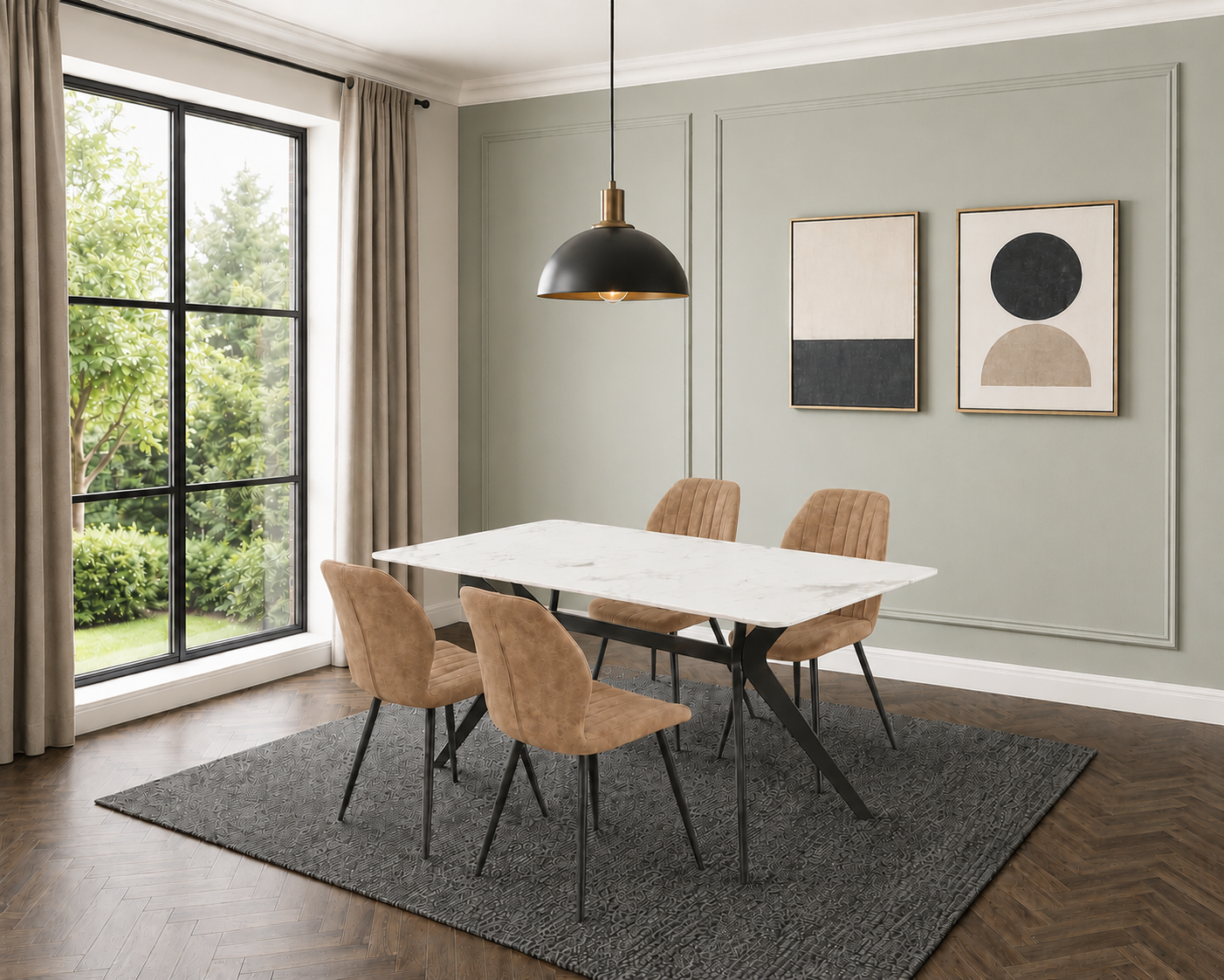Darcie Marble Top Dining Table with Jaydn Leather Chairs - Image 2