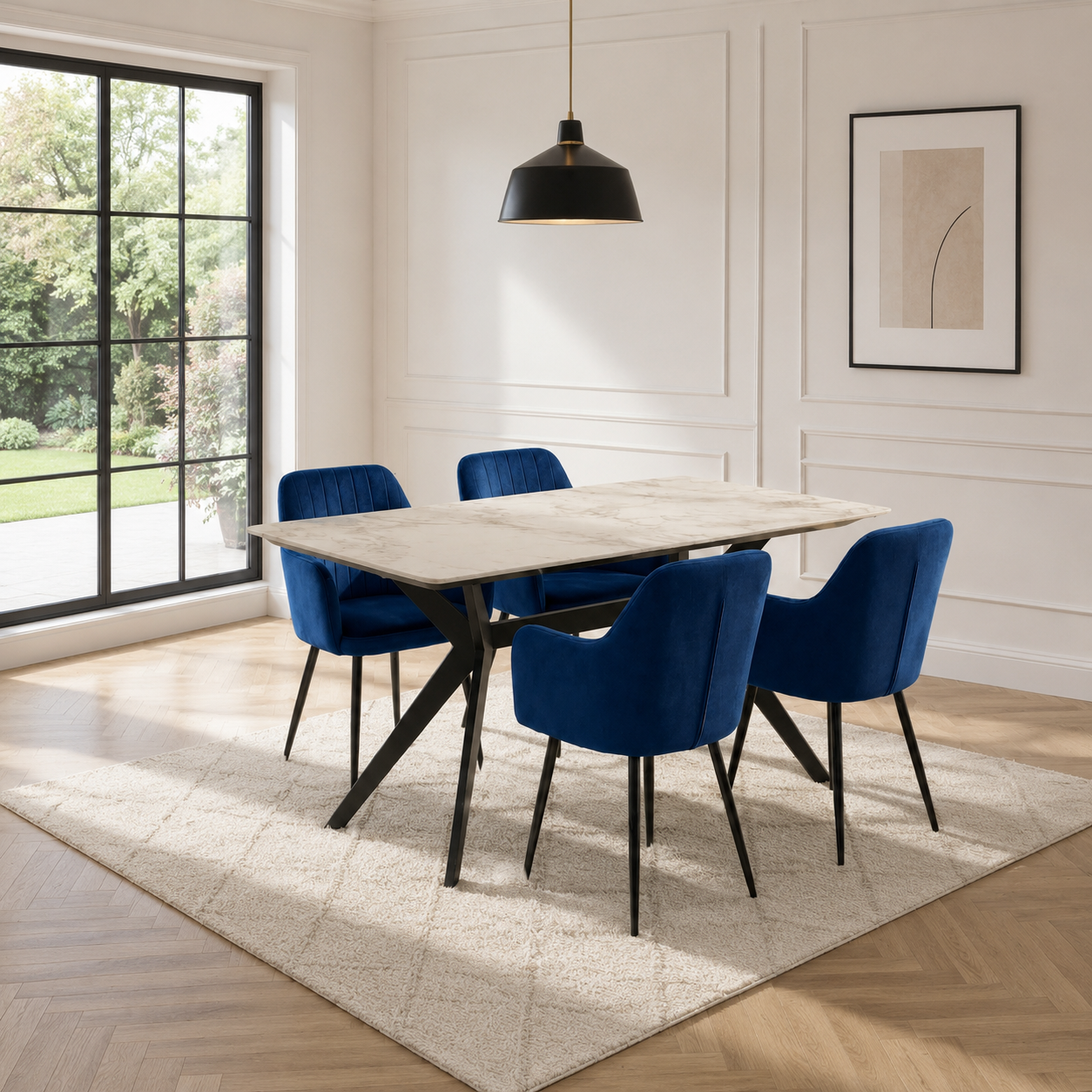 Darcie Marble Top Dining Table with Charlotte Velvet Chairs - Image 2