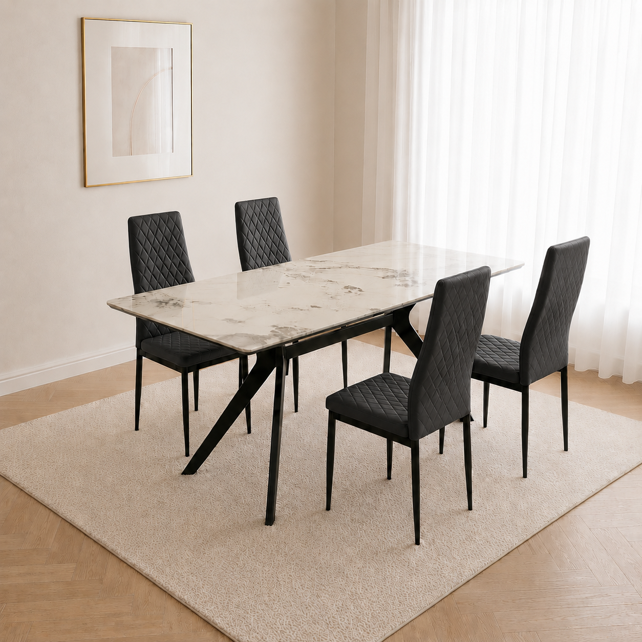 Darcie Marble Top Dining Table with Emily Leather Chairs - Image 4