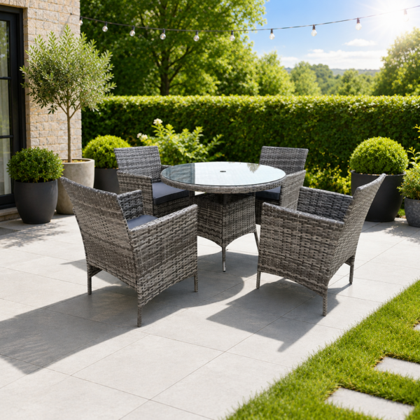 June 5-Piece Rattan Wicker Relaxed Garden Dining Set