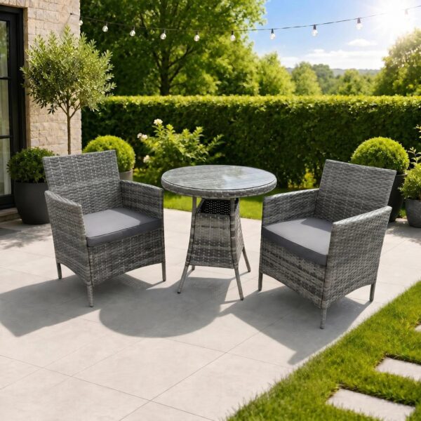 June Wicker Rattan Natural Bistro Set with outdoor cushion