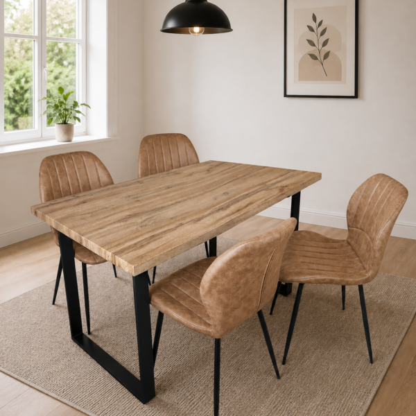 Margot Dining Table with 4 Jaydn Leather Chairs - Tan