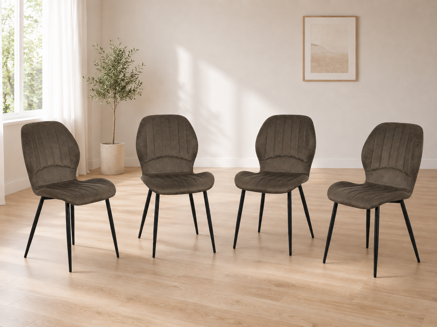 Jaydn Distressed Leather Comfort Dining Chairs - Set of 4 - Grey
