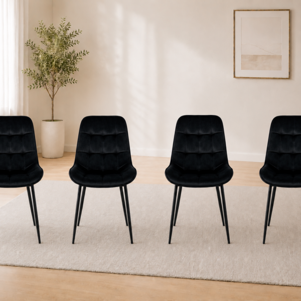 Erica Plush Velvet Comfort Dining Chairs - Set of 4 - Black