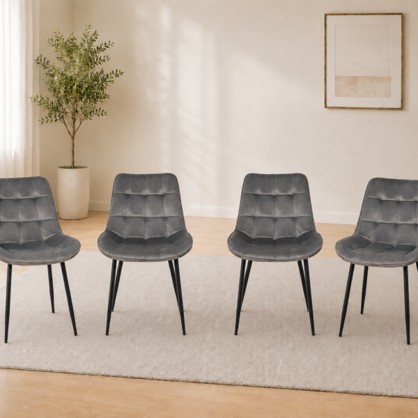 Erica Plush Velvet Comfort Dining Chairs - Set of 4 - Grey