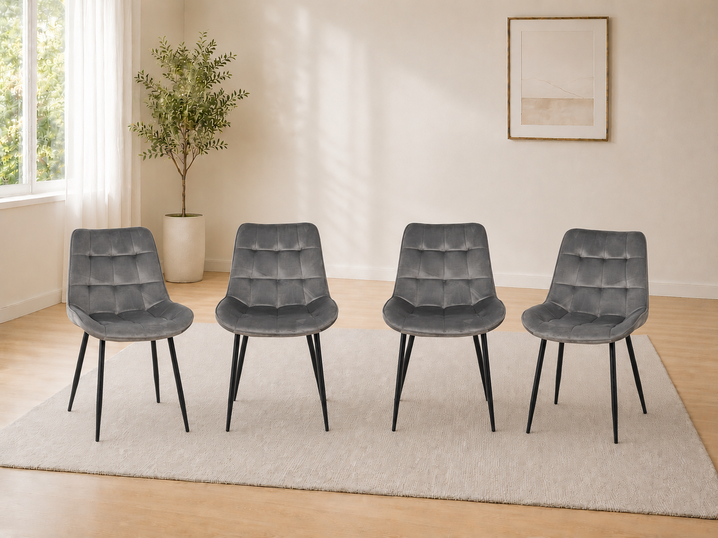 Erica Plush Velvet Comfort Dining Chairs - Set of 4 - Grey
