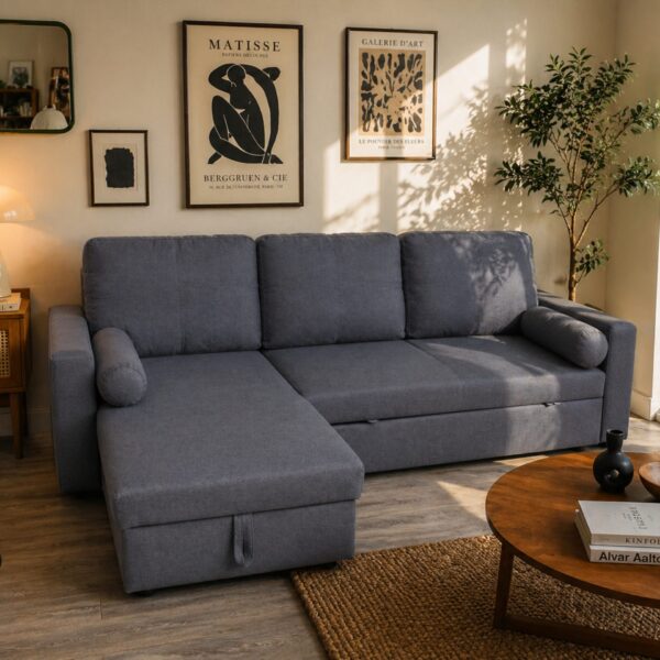 Pearl 3 Seat Corner Sofa Bed Set - Left or Right - Grey