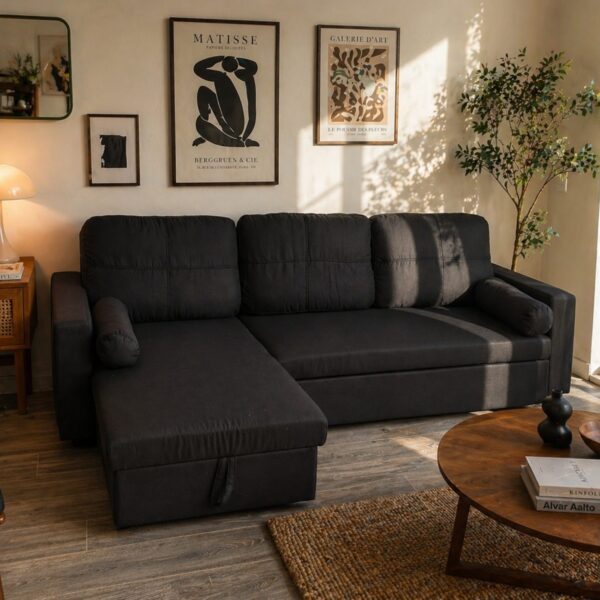 Pearl 3 Seat Corner Sofa Bed Set - Left or Right - Black