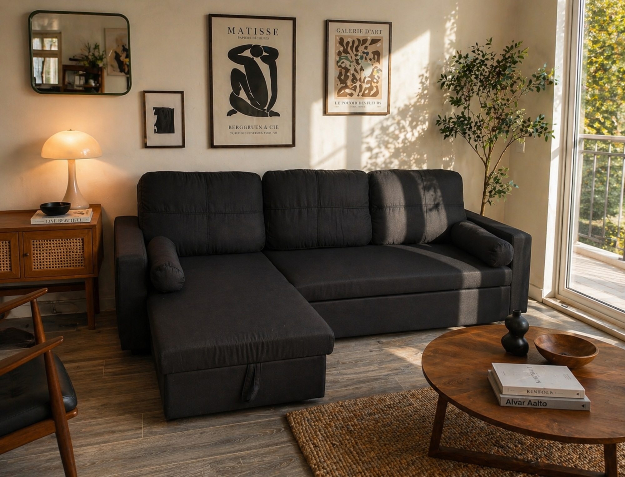 Pearl 3 Seat Corner Sofa Bed Set - Left or Right - Black
