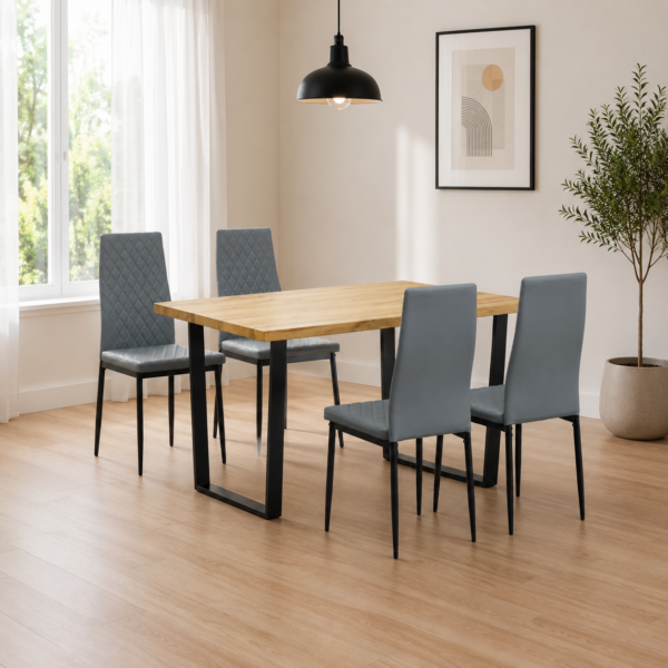 Margot Dining Table with 4 Emily Leather Chairs