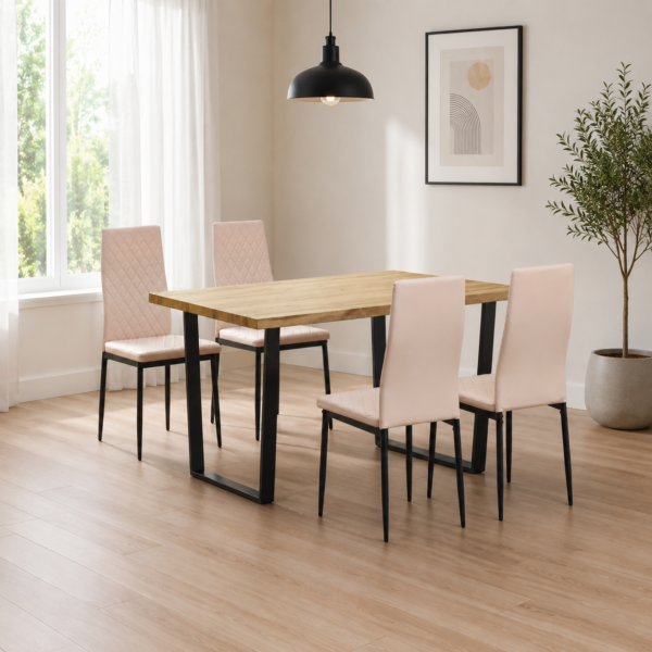 Margot Dining Table with 4 Emily Leather Chairs - Pink