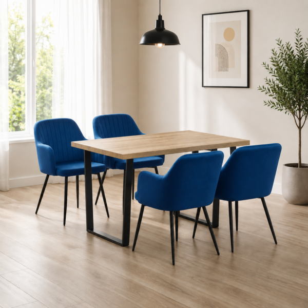 Margot Dining Table with 4 Charlotte Velvet Chairs - Blue