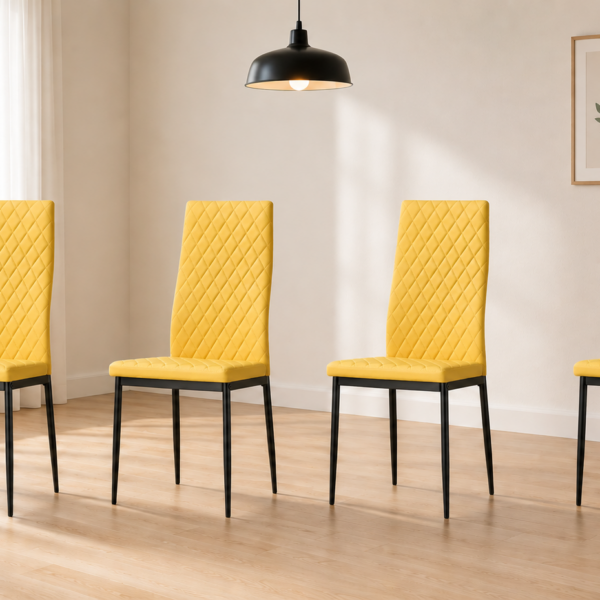 Emily Leather Comfort Dining Chairs - Set of 4 - Yellow