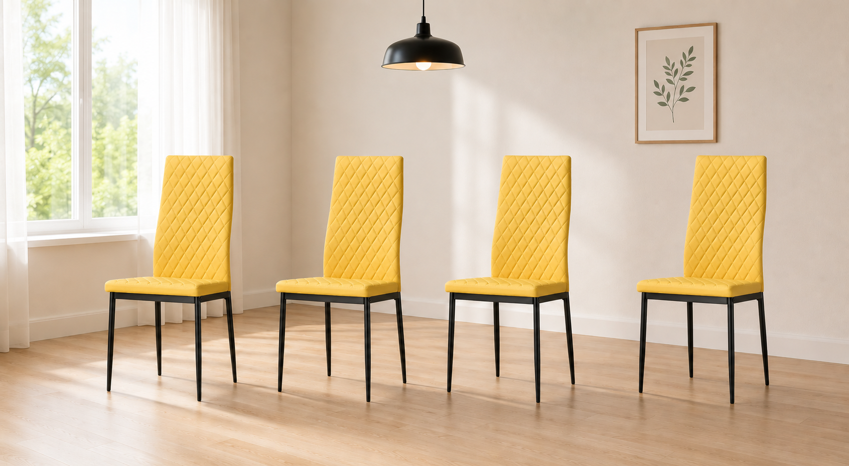 Emily Leather Comfort Dining Chairs - Set of 4 - Yellow