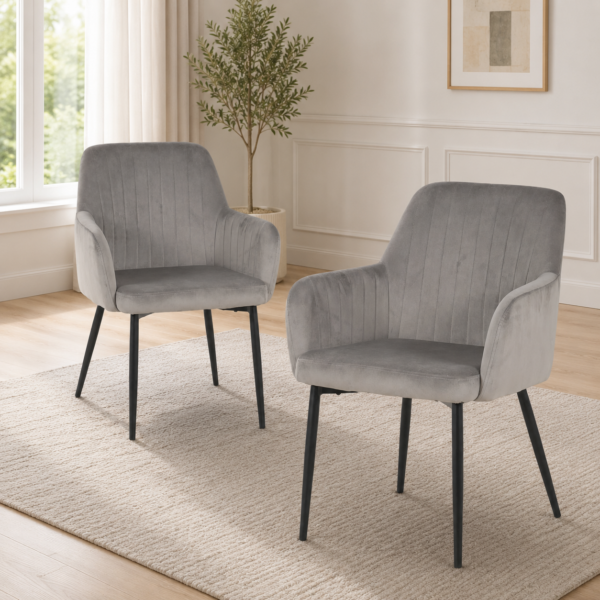 Charlotte Velvet Comfort Dining Chairs - Set of 2 - Grey