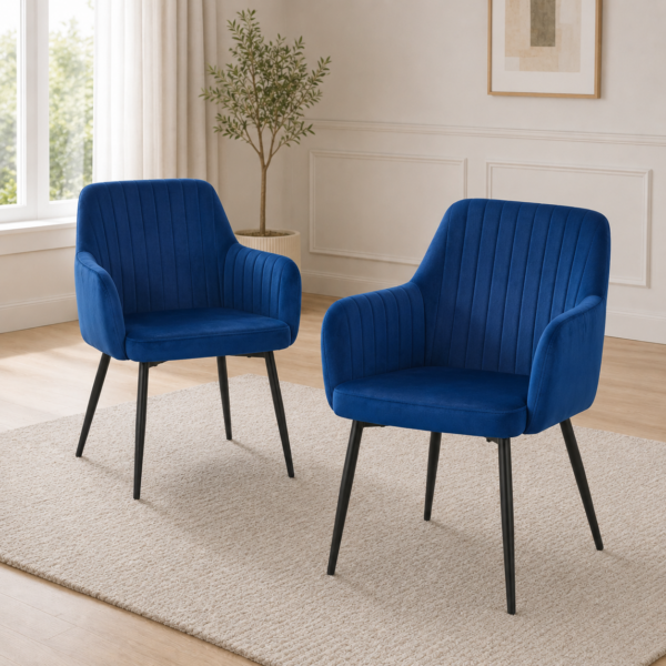 Charlotte Velvet Comfort Dining Chairs - Set of 2 - Blue