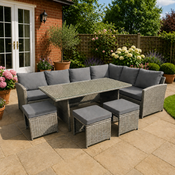 The Luca-Rae 9 Seat Corner Rattan Dining Set