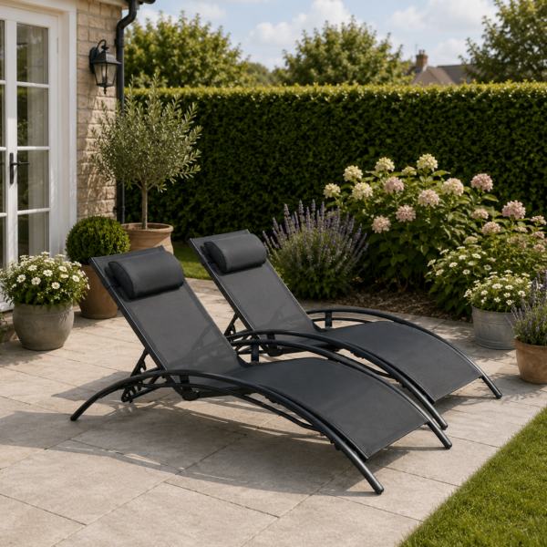 Pair of Esme Sun Loungers - Set of 2 - Black