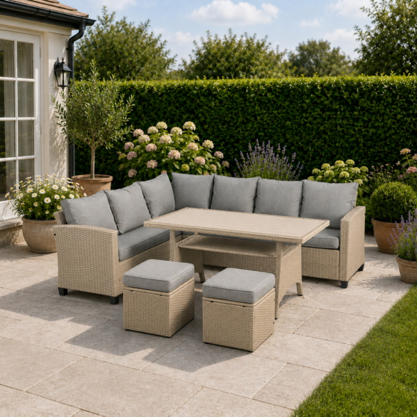 Kitty 8 Seat Grey Rattan Corner Sofa Dining Set