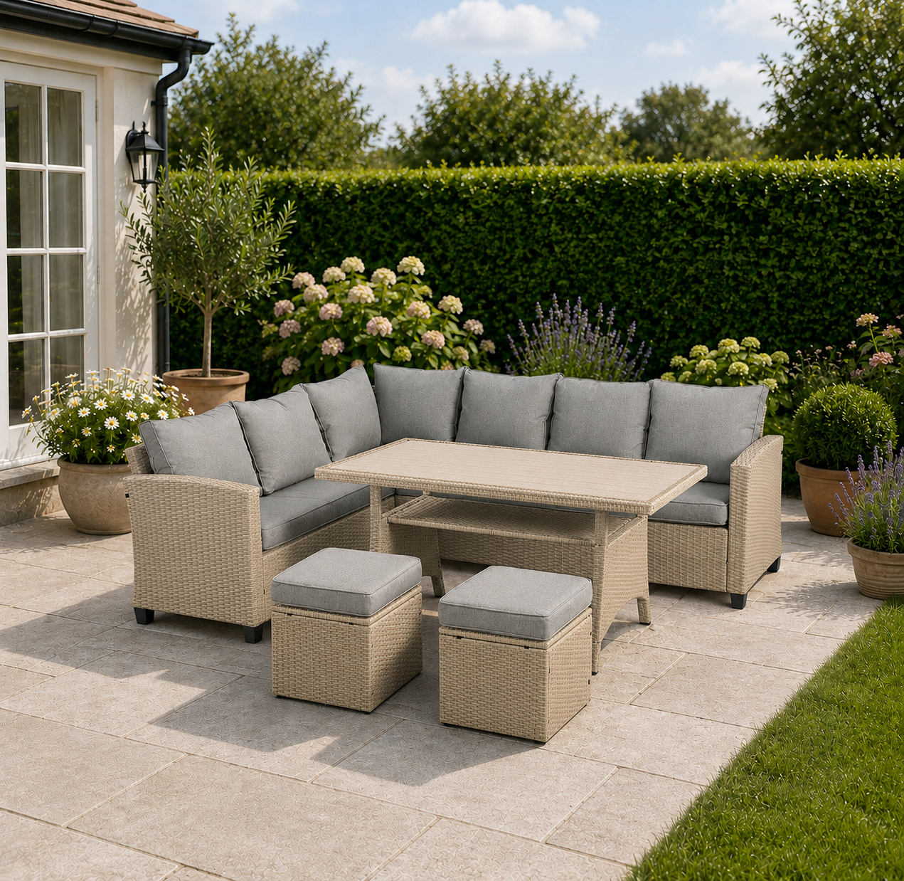 Kitty 8 Seat Grey Rattan Corner Sofa Dining Set