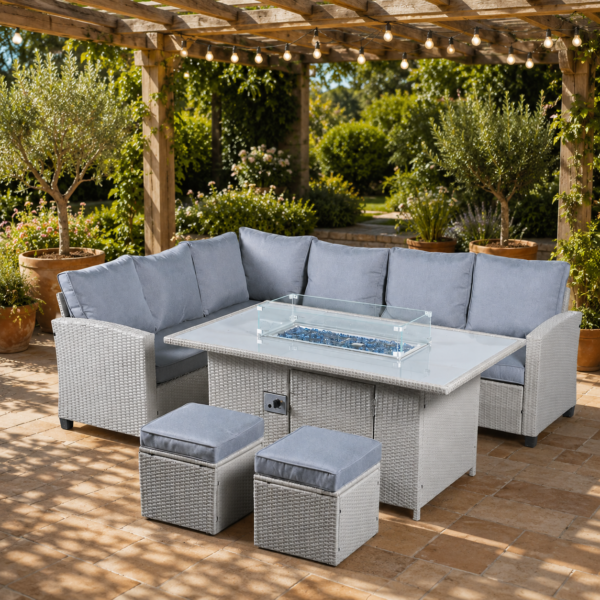 The Betsy 8 Seat Corner Gas Firepit Rattan Dining Set