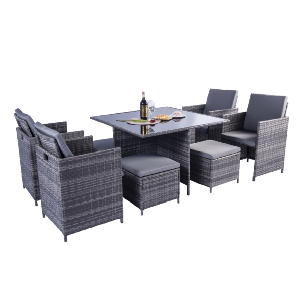 Gideon 9 Piece Rattan Cube Dining Set - Grey