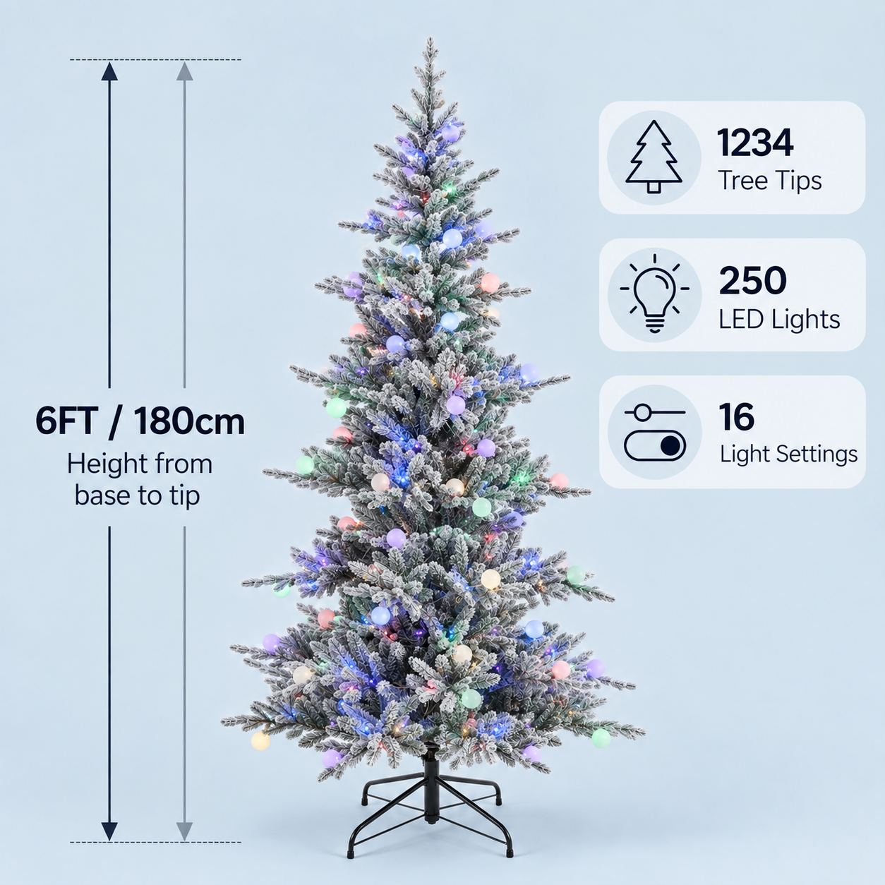 Snowfall Sparkle Flocked White Multi-Colour Christmas Tree - 6FT