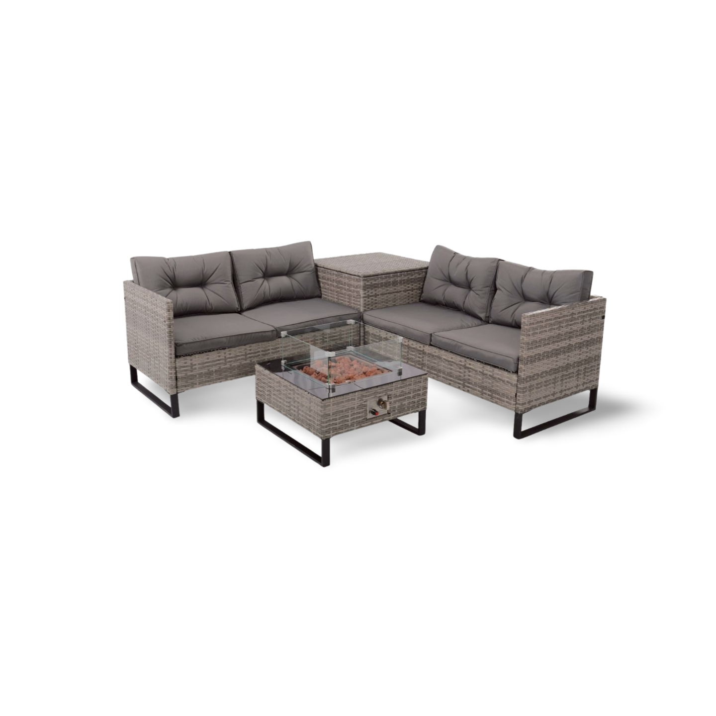 The Scarlett Grey Firepit Rattan Corner with Storage - Image 4