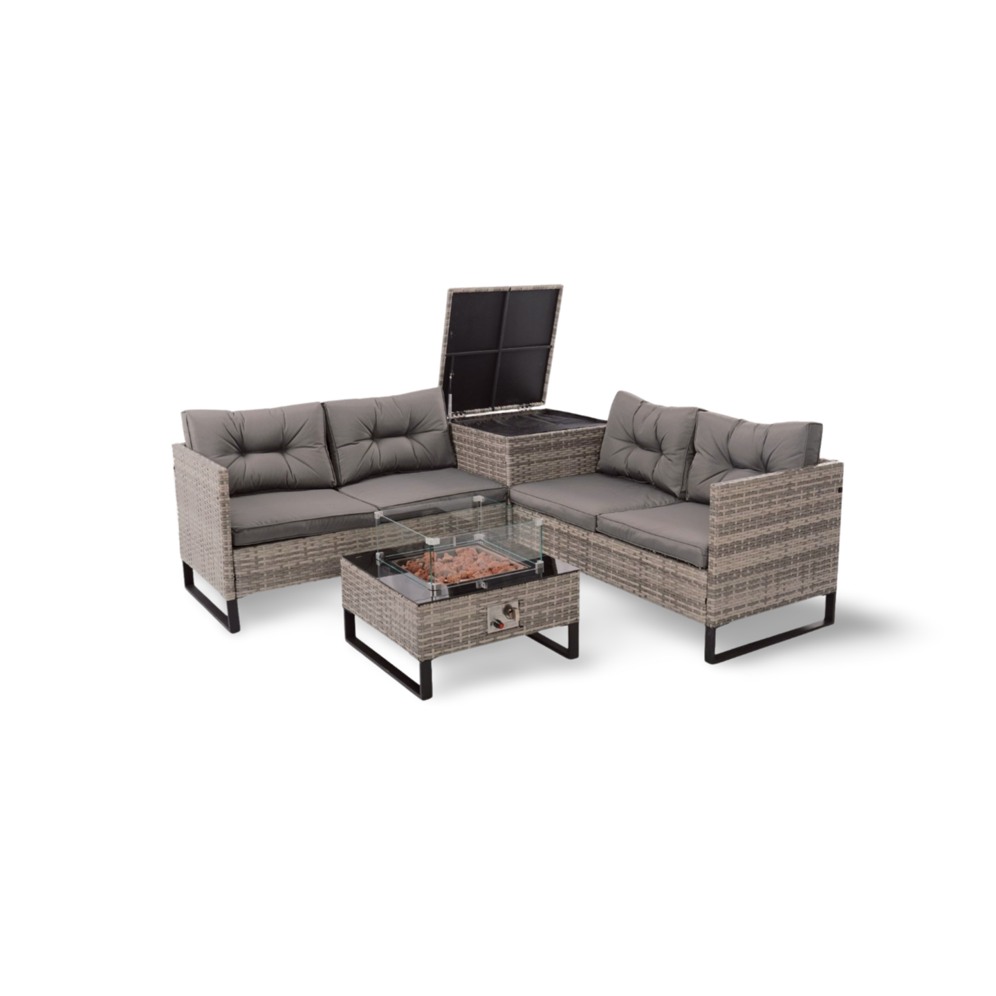 The Scarlett Grey Firepit Rattan Corner with Storage - Image 5