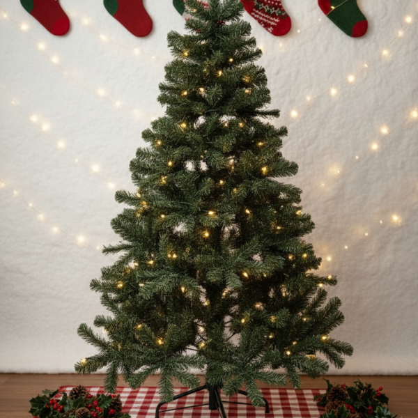 Winter Fir Green Pre-Lit Artificial Christmas Tree - LED multi function lights - 6Ft With 150 Led Lights