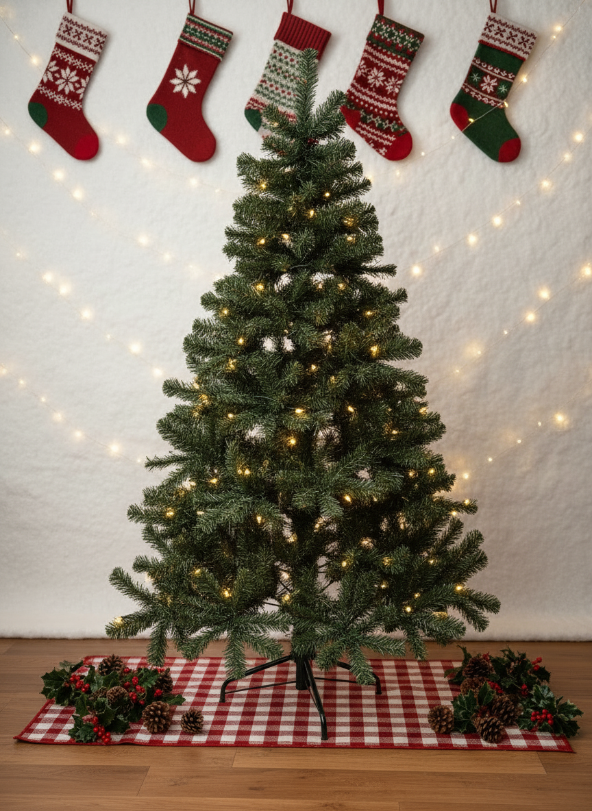 Winter Fir Green Pre-Lit Artificial Christmas Tree - LED multi function lights - 6Ft With 150 Led Lights