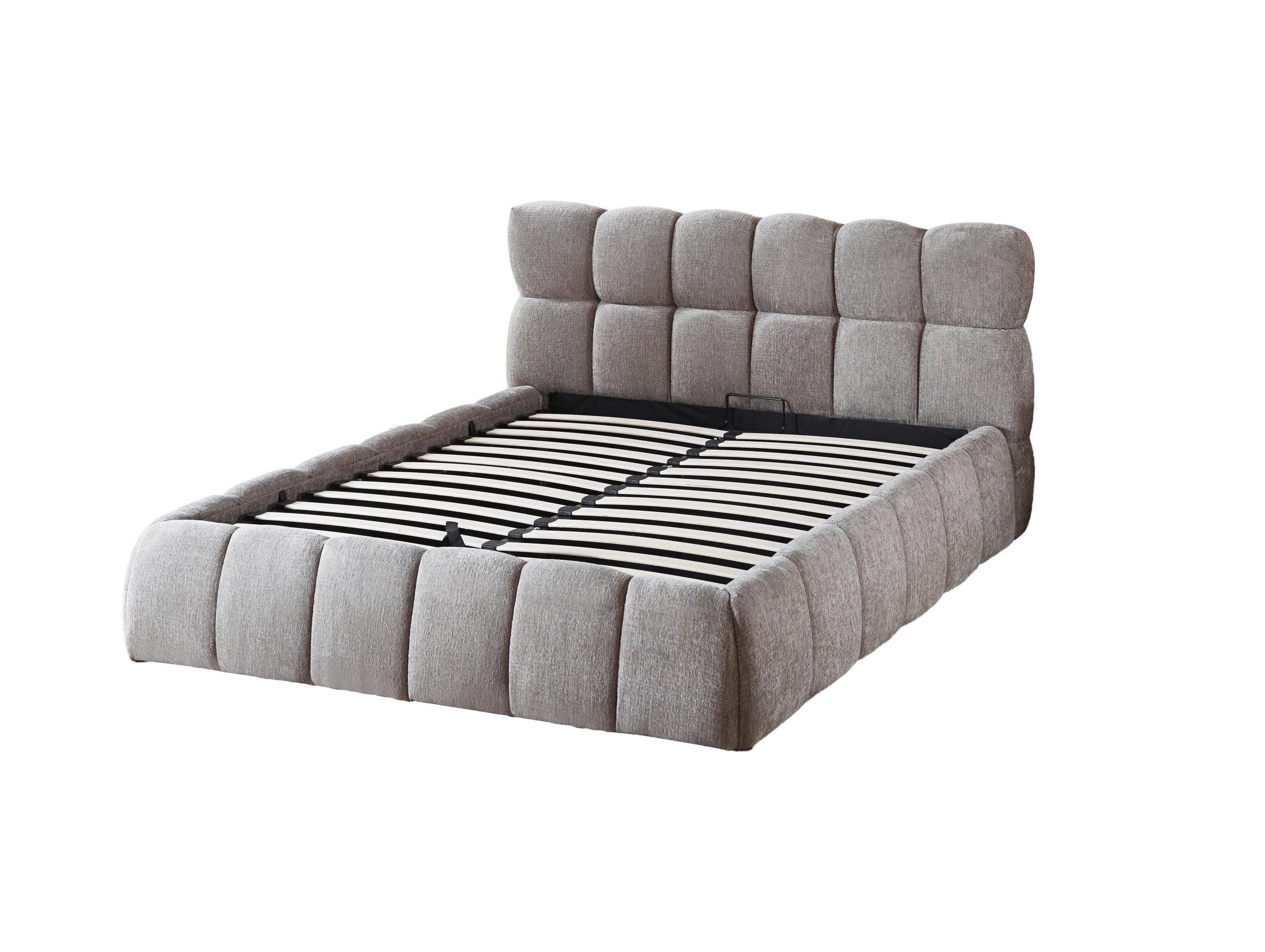The Maya Upholstered Soft Plush Ottoman Bed Frame - Grey - Double - Image 3