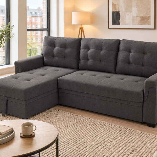 Taylor-May Reversible Corner Sofa Bed with Storage – Grey