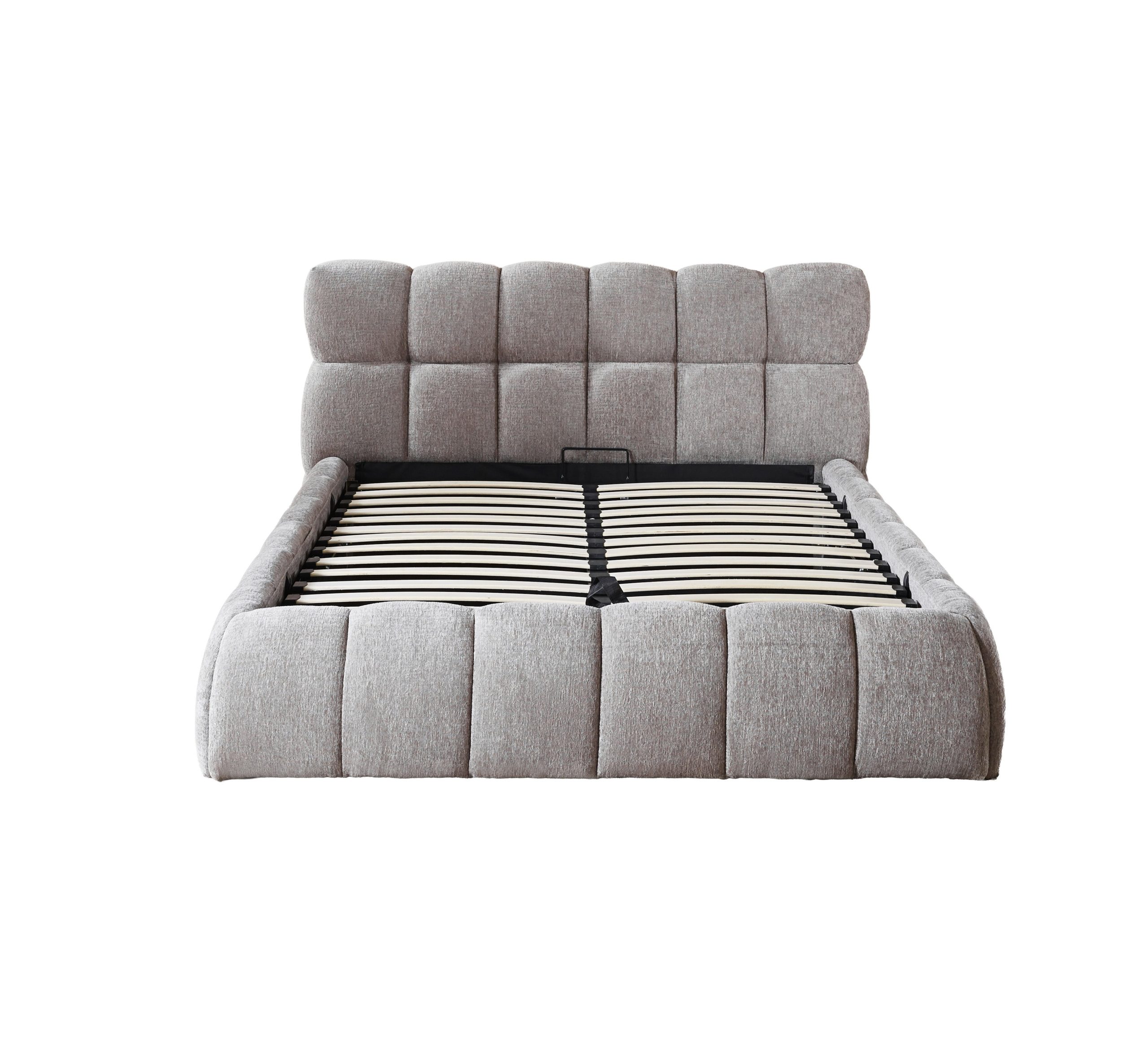 The Maya Upholstered Soft Plush Ottoman Bed Frame - Grey - Double - Image 5