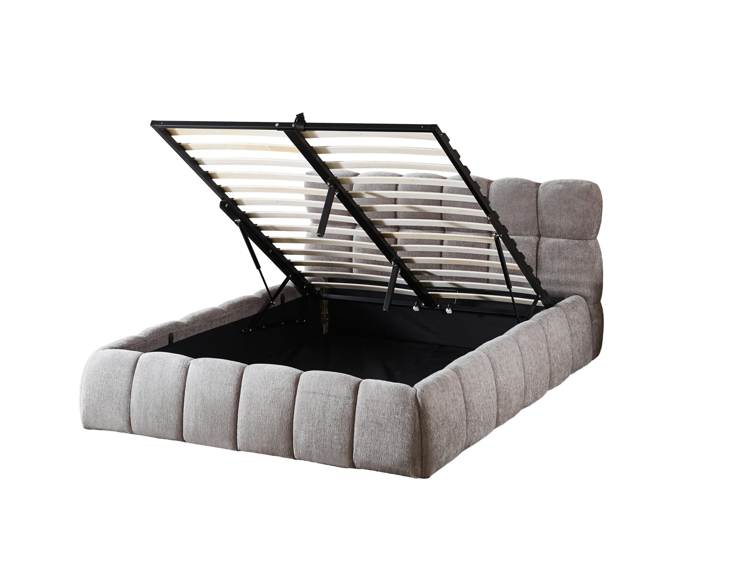 The Maya Upholstered Soft Plush Ottoman Bed Frame - Grey - Double - Image 4